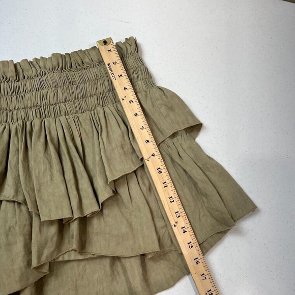 Isabel Marant Etoile Women's Smocked Waist Ruffled Hem Mini Skirt Squirrel SZ 36 - Picture 10 of 15
